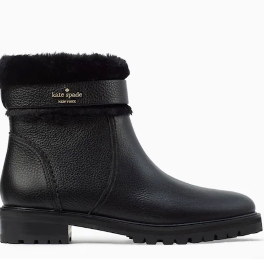 KATE SPADE ♠️  Bailee Winter Lug Sole/ Booties/Faux Fur/Black/Sheep Leather/NEW!